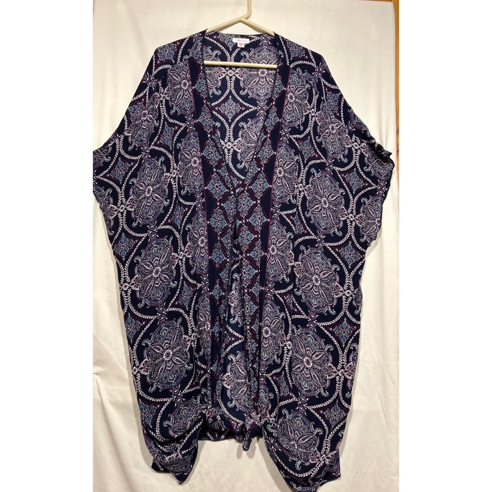 Xhilaration Navy Blue Paisley Medallion Kimono Cardigan Boho Cover Up XS/S